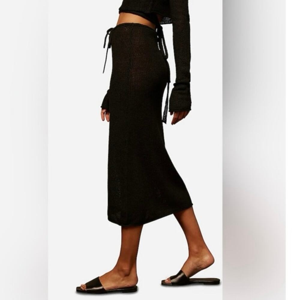 Onia Black 100% Linen Knit Crochet Low Rise Semi Sheer Pull On Midi Skirt S - Picture 4 of 11